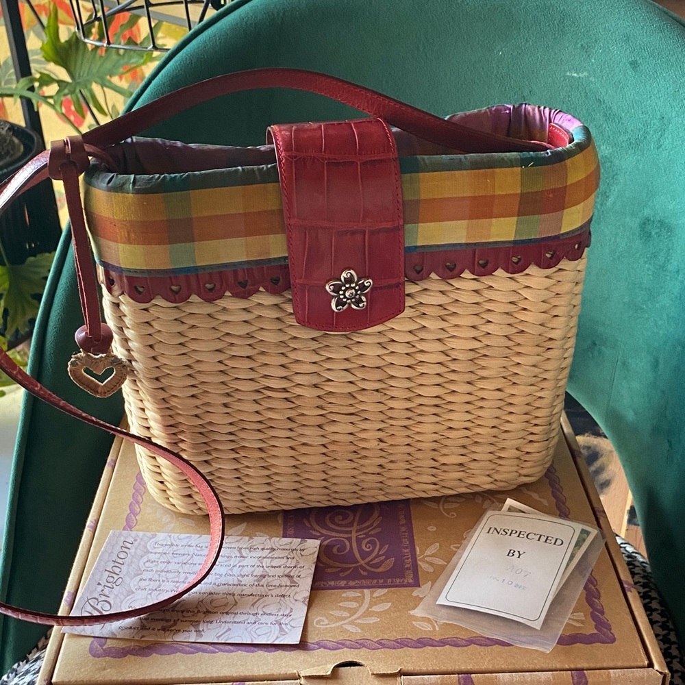 Brighton Woven Shoulder Bag with Red and Plaid - Picture 1 of 8